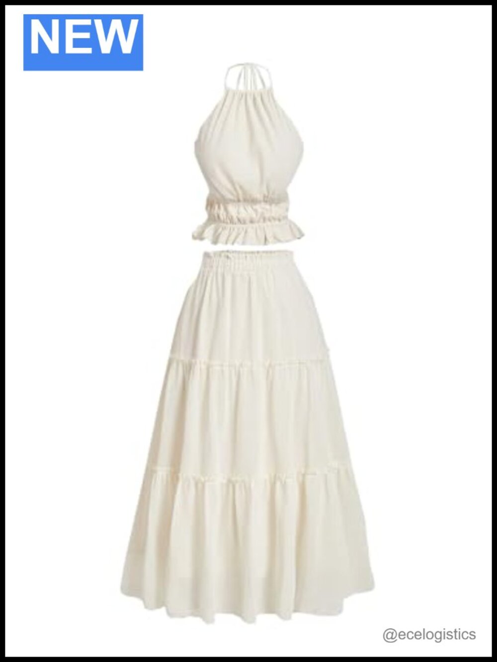 Two Piece Skirt Set Ruffle Crop Top High Waist Maxi Chiffon